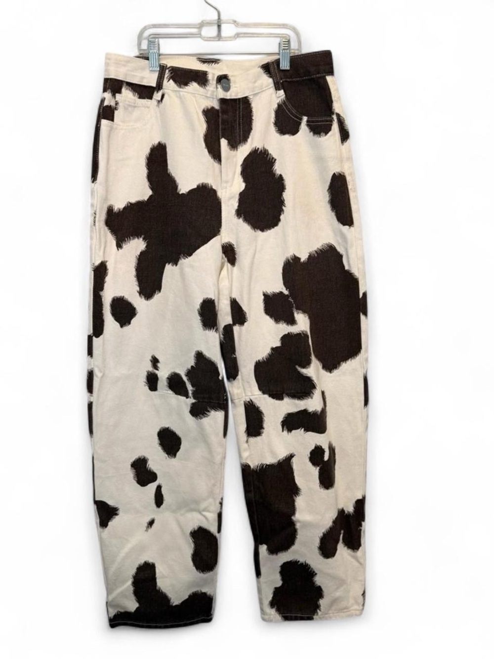 SNDYS Becks Cowhide Print Wide Leg Barrel Baggy Jeans Medium Festival Western